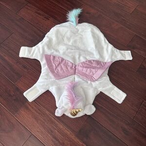 White Unicorn Pet Costume with Pink Wings